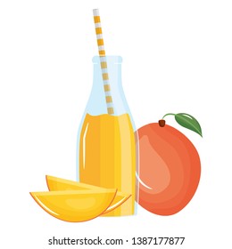 fresh mango juice fruit in botttle with straw