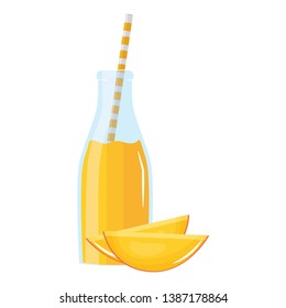 fresh mango juice fruit in botttle with straw