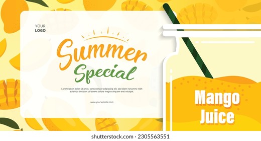 Oferta de verano de jugo de mango fresco Banner para marketing, publicidad - vector