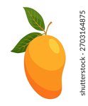 Fresh Mango with Leaves Vector Illustration vector illustration features a vibrant, fresh mango with its accompanying leaves. The mango is depicted with rich, golden-yellow tones