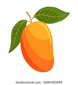Fresh Mango with Leaves Vector Illustration vector illustration features a vibrant, fresh mango with its accompanying leaves. The mango is depicted with rich, golden-yellow tones