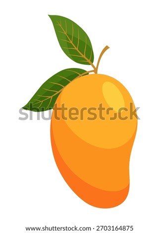 Fresh Mango with Leaves Vector Illustration vector illustration features a vibrant, fresh mango with its accompanying leaves. The mango is depicted with rich, golden-yellow tones