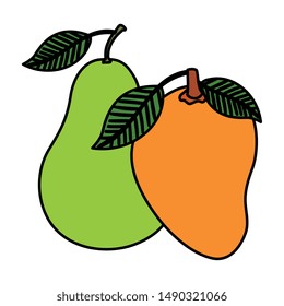 fresh mango and pear fruits nature