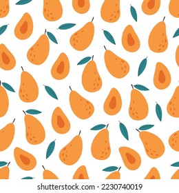 Patrón de mango fresco sin fisuras. Patrón exótico y tropical sin fisuras. Alimentos saludables. Textura plana, de mano para papel pintado, textil, tela, papel. Ilustración vectorial dibujada por mano