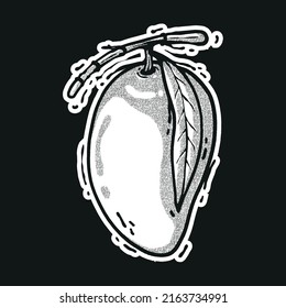 fresh mango sketch. hand draw techniqaue. black and white background