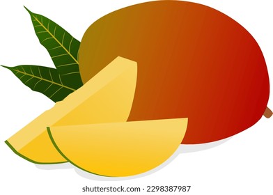 Fresh mango with mango slice and leaves vector illustration