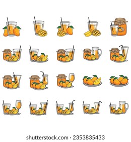 Fresh mango with mango slice and leaves vector illustration