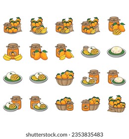 Fresh mango with mango slice and leaves vector illustration