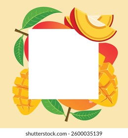 Fresh Mango Slices Framing a Blank Area for Typography