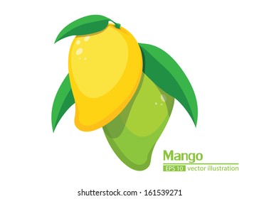 Fresh mango with slices and leaves Vector illustration 