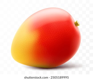 Fresh mango tropical fruit. Exotic mango fruit isolated on transparent background. Summer tropical vitamin food. Realistic 3d vector illustration
