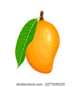 Fresh Mango tropical fruit with green leaf  isolated on white background. Vector eps 10. perfect for wallpaper or design elements