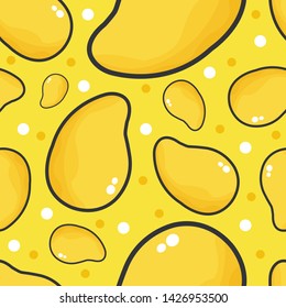 Fresh Mango Vector Seamless Pattern Exotic Fruit with Yellow Background . Suitable for Wallpaper , Wall decoration , Decorative backdrop illustration , cute Repeat texture elements