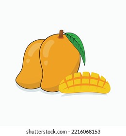 Mango entero y rebanado fresco con ilustraciones vectoriales de hojas
