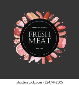 Fresh meat banner template. Butcher shop, fresh farm market goods. Best for advertising, promotion posters and packaging designs. Vector illustration.