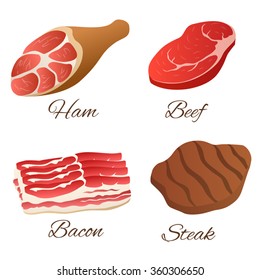 Fresh meat beef ham steak bacon illustration vector