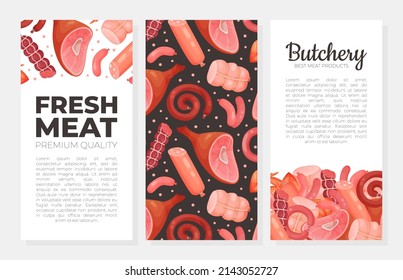 Fresh meat brochure template. Butchery, farm market advertising, promotion leaflet, card, flyer vector illustration