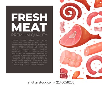 Fresh meat card template. Butchery, farm market advertising, promotion leaflet, brochure, flyer vector illustration