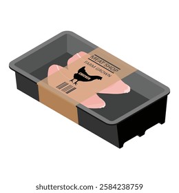 Fresh meat. Container with raw chicken breasts fillet isolated on white background. Vector illustration