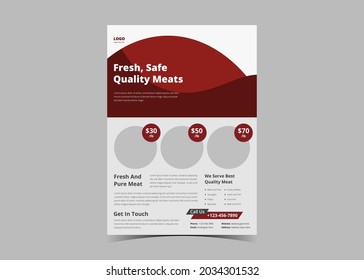 Fresh meat delivery flyer design template. Meat shop poster leaflet design.
Butchery market flyer design template.