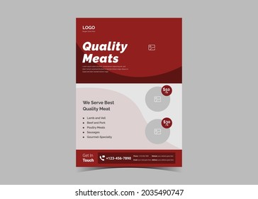 Fresh meat delivery flyer design template. Meat shop poster leaflet design.