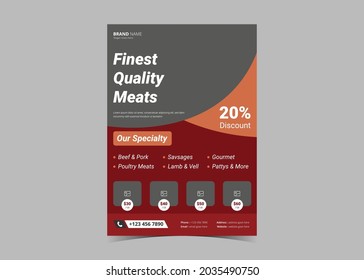 Fresh meat delivery flyer design template. Meat shop poster leaflet design.