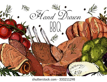 Fresh meat, hand drawn collection. Vector illustration