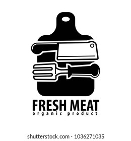 Fresh meat icon for butcher shop of vector cutlery knife and cutting board