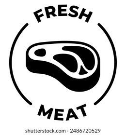 Icono de carne fresca. Ilustración vectorial fresca. emblema, insignia, signo, símbolo, sello o sello de Premium beef. Logotipo de círculo de carne orgánica aislado.