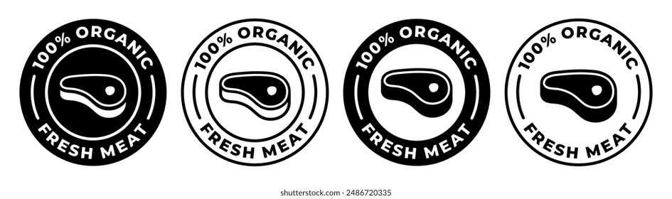 Fresh meat label. Organic meat icon vector illustration. Premium beef emblem, badge, sign, symbol, stamp or seal. Prime beef circle logotype isolated.