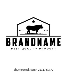 fresh meat logo, barbecue with cow drawing vector illustration design