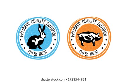 Fresh Meat Logo Design Templates, Premium Quality Natural Products Labels, Farm Market, Butchery Shop Badges Cartoon Style Vector Illustration