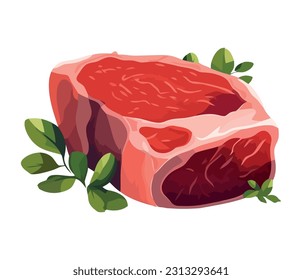 Fresh meat meal, pork steak with herb slice icon isolated