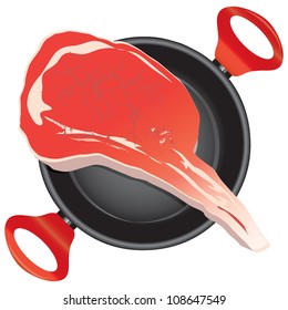 Fresh meat in the pan. Vector illustration.