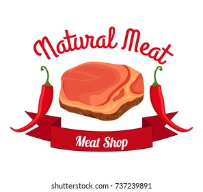 Fresh meat, pepper label, logo. Farm product. Made in cartoon flat style. Vector illustration