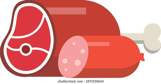 Fresh Meat and Fresh Sausages, Simple Vector