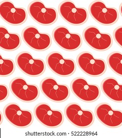 Fresh meat seamless pattern, flat style. Raw meat endless background, texture. Vector illustration