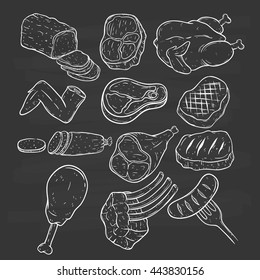 Fresh meat set doodle art on chalkboard background