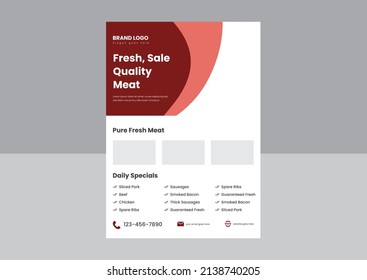 fresh meat shop flyer poster design. premium quality meat flyer template. quality meat shop poster design template.