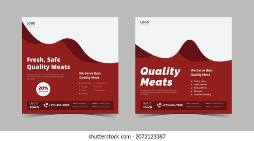 Fresh meat shop social media design template. Meat shop poster leaflet design.
Meat market social media design template.
