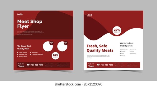 Fresh meat shop social media design template. Meat shop poster leaflet design.
Meat market social media design template.
