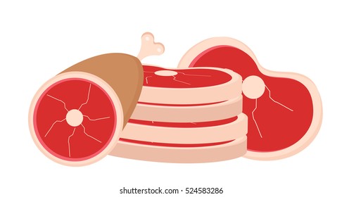 Fresh meat still life, isolated on white background. Vector illustration