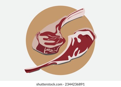fresh meat tomahawk, wagyu on table background and icon