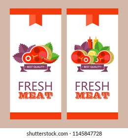 Fresh meat. Vector illustration. Environmentally friendly product. Agricultural products. Set of different meat products.