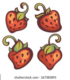 Fresh Mellow Strawberry, Vector Illustration In Cartoon Style