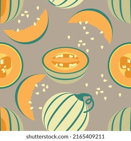 Fresh melon pattern seamless background. Fruit vector illustration. Summer harvest. Simple fruits illustration. 