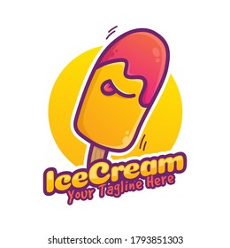a fresh and melting ice cream logo with a cartoon illustration of a cute tongue sticks out