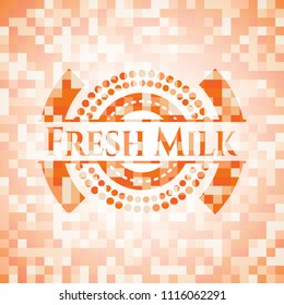 Fresh Milk abstract orange mosaic emblem with background