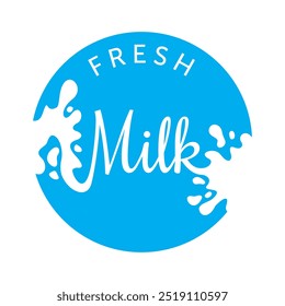 Fresh Milk blue calligraphic label for dairy products - with splashes