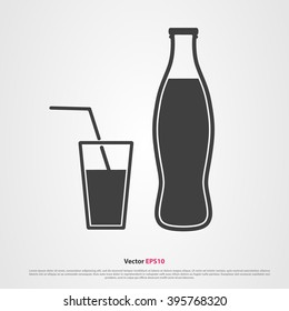 Fresh milk bottle and glass with straw